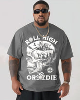 Pure Cotton-Thinking Skull Pattern Print Big Men's Short Sleeve T-Shirt